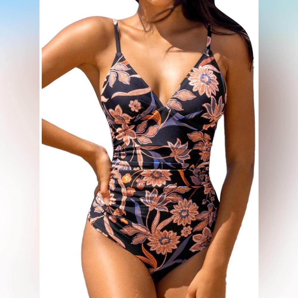 Cupshe Women's One Piece Swimsuit Tummy Control V Neck Bathing Suits Cute Medium